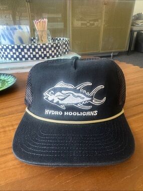 VISSLA Black Trucker Hat with White Fish Embroidery